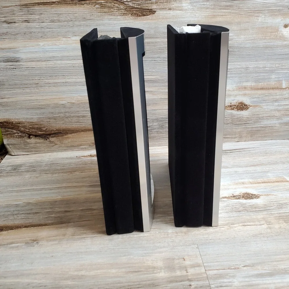 Set of 2 Curved Silver Metal 5x7 Photo Albums Black Velvet Spine Modern Decor